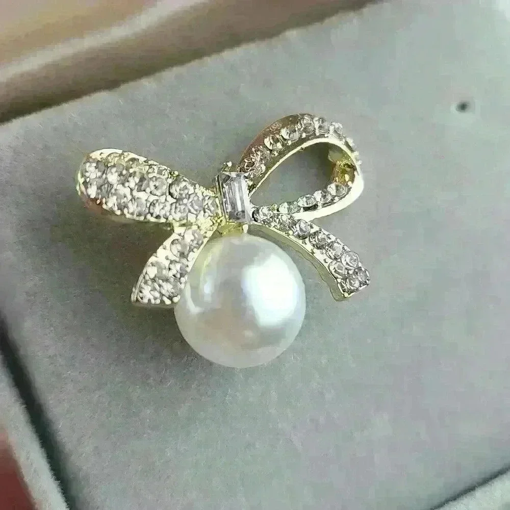 925 Sterling Silver pearl rhinestones earrings Gold-toned faux pearl - Picture 9 of 10